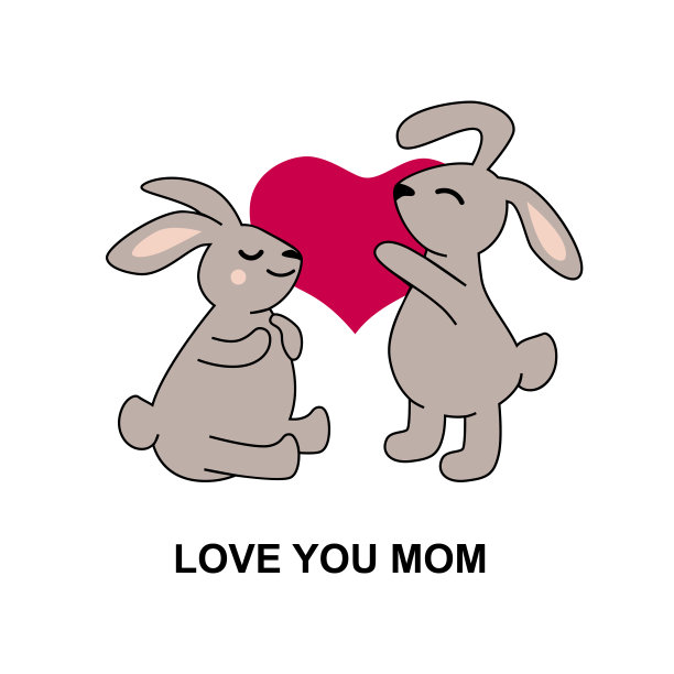 爱你妈妈和兔子，兔子。母亲节快乐。图片下载