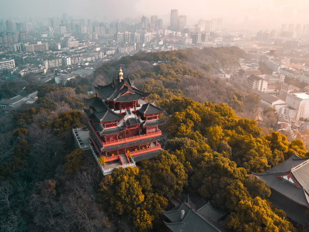 杭州城隍阁航拍素材图片