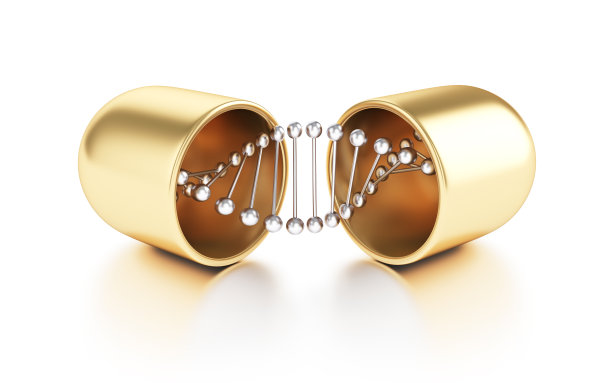 具有分子结构的金色胶囊图片下载