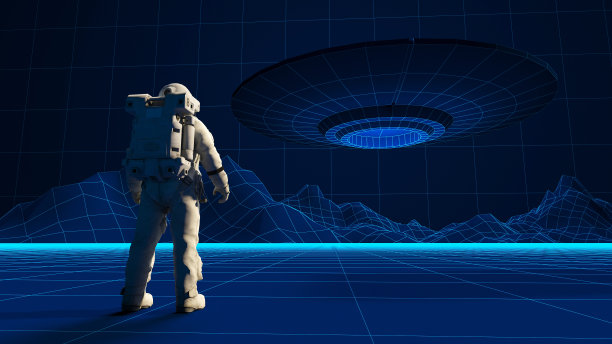 虚拟现实中的宇航员和UFO图片下载