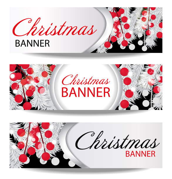 用白色杉木设置圣诞和新年横幅图片下载