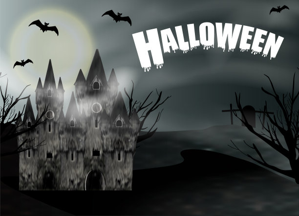万圣节的背景与哥特式城堡和满图片下载