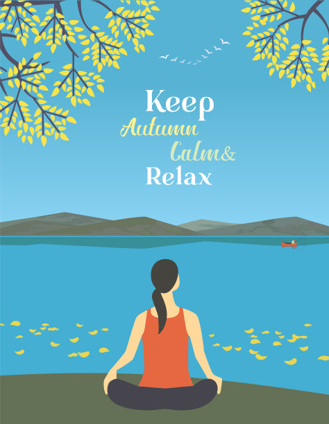 女孩在秋天的自然平坦上练习瑜伽图片下载