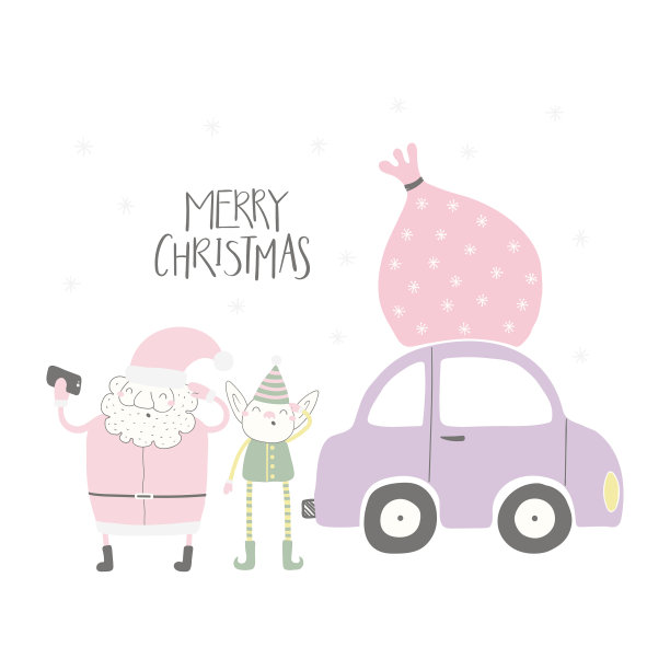 有趣的圣诞老人和小精灵圣诞卡片图片下载