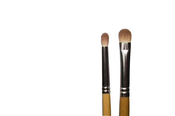 两个自然鬃毛刷用于应用和混合眼影孤立的白色图片下载
