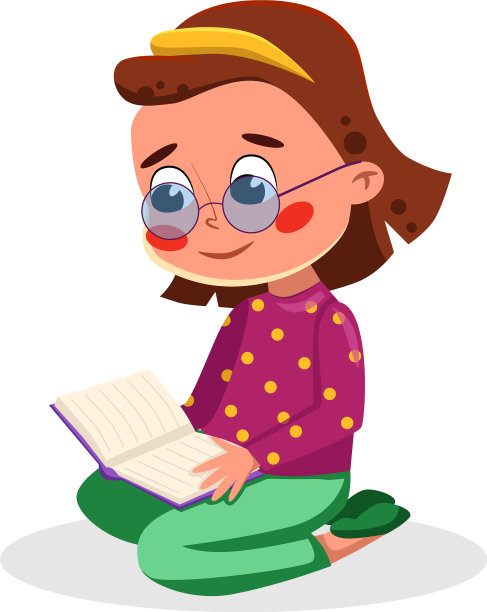 可爱的女孩坐在地板上看书的孩子图片下载