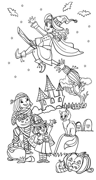 卡通万圣节木乃伊和女巫图片下载