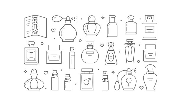 香水瓶海报与线条图标图片下载