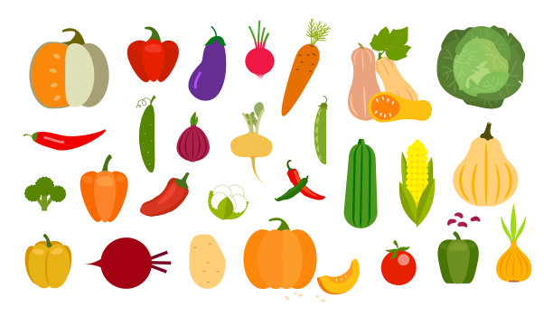 蔬菜图标设置在卡通风格的集合图片下载