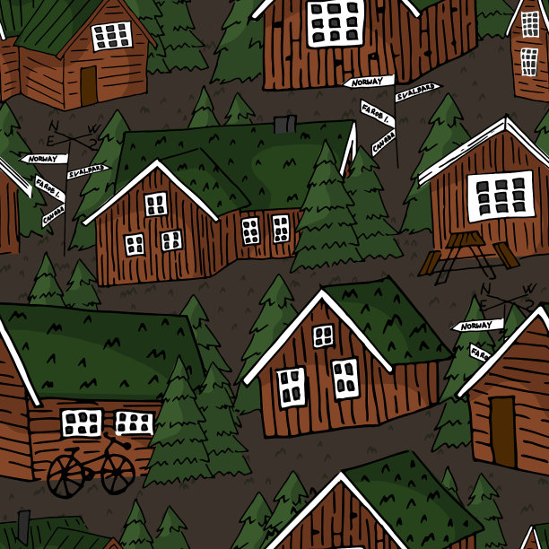 橘黄色的木屋和树图片下载