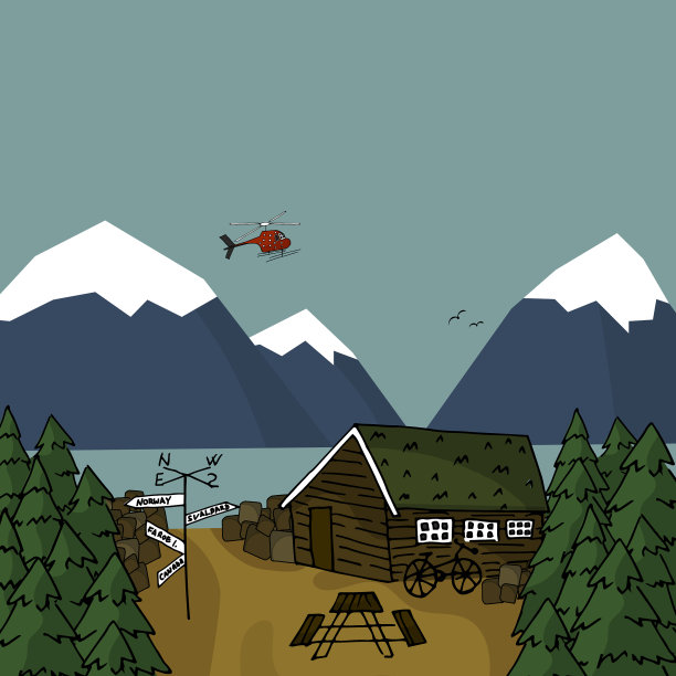 褐色的木屋和直升飞机在秋天图片下载