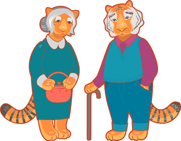 可爱的老老虎和母老虎的角色图片下载