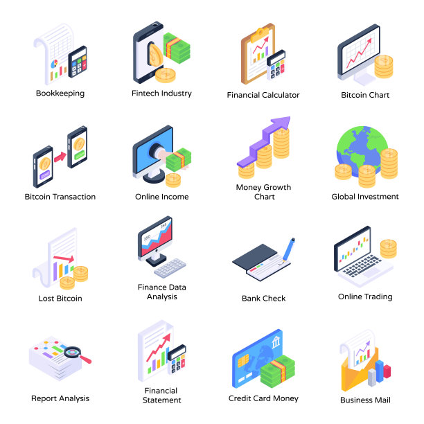 包金融分析等距图标图片下载