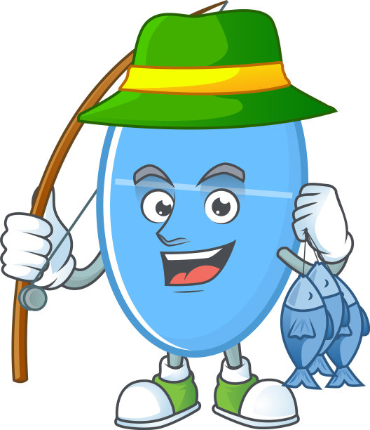 一个图片蓝色的胶囊渔民吉祥物捉鱼图片下载