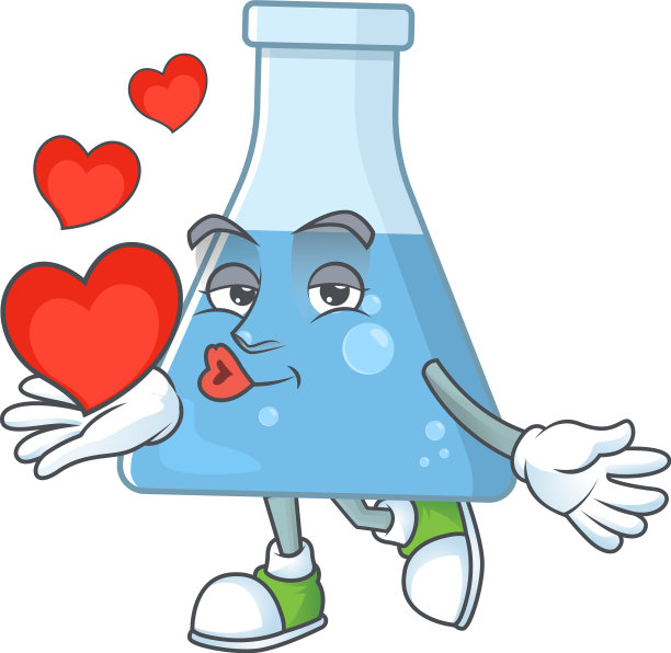 一个可爱的蓝色化学瓶子，里面装着一颗心图片下载