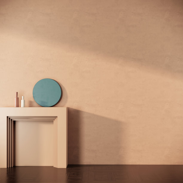 现代室内设计与棕色墙壁，当代公寓概念，3d渲染图片下载