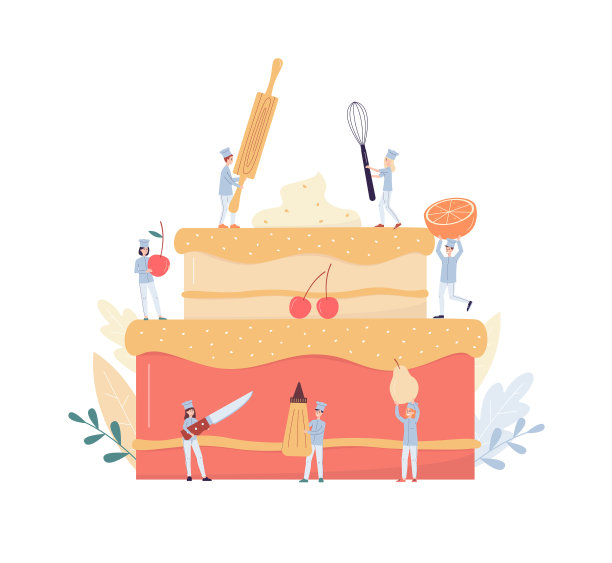 小糕点师和面包师装饰扁平的蛋糕图片下载