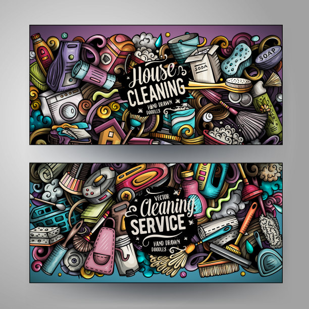 卡通可爱彩色矢量涂鸦清洁横幅图片下载