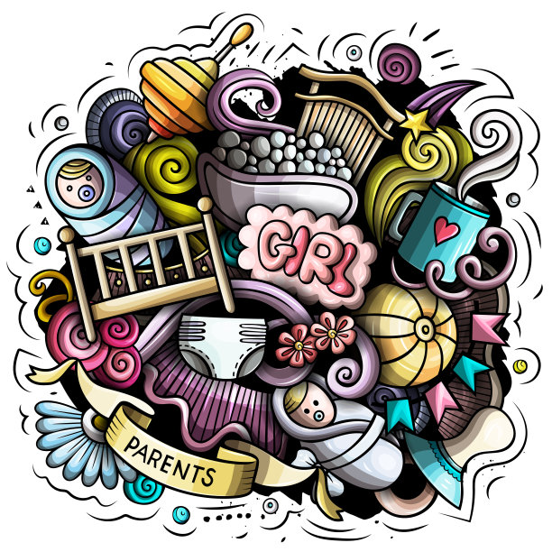 婴儿卡通涂鸦插画。设计有趣的孩子。图片下载