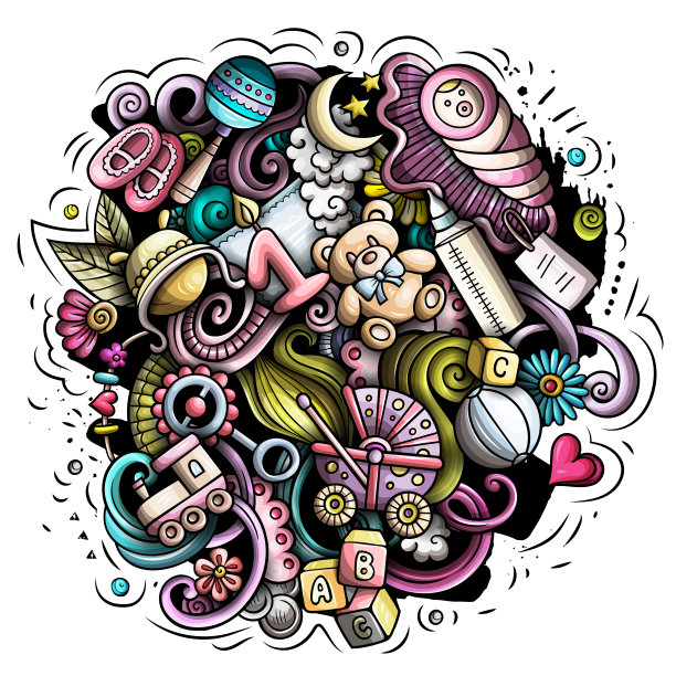 婴儿卡通涂鸦插图。设计有趣的孩子。图片下载