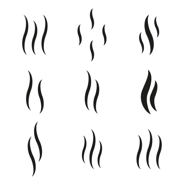 香气的图标集。烹饪烟、热、蒸汽剪影、气味、温暖的气味，或汽化符号的收集图片下载