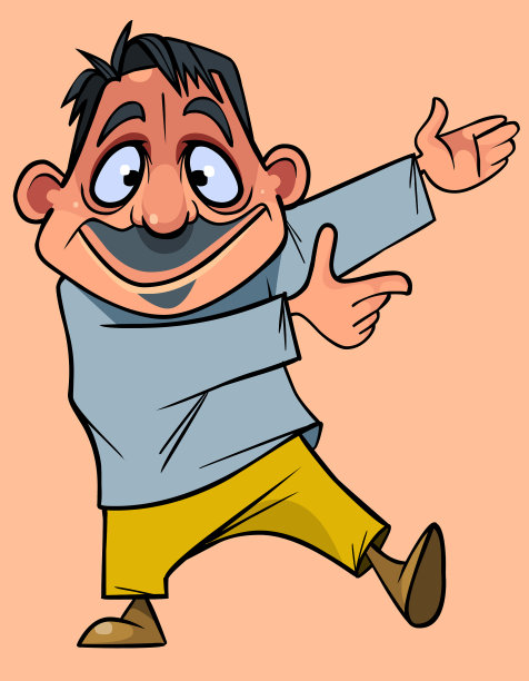 卡通微笑的男人指着他的手图片下载