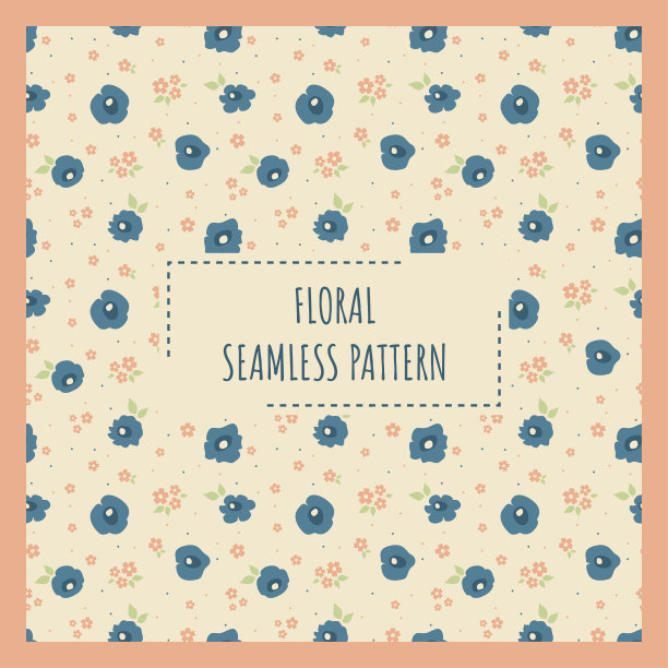 蓝色花朵矢量无缝图案图片下载