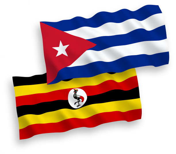 白色背景上的乌干达和古巴国旗图片下载