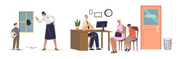 因为学生的不良行为而责骂学生时，学校老师和校长会对孩子们大喊大叫图片下载