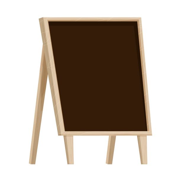 木制框架与黑板，空的设计，纹理和详细的卡通风格孤立在白色背景股票矢量插图。户外黑板，广告模板，商业摊位。图片下载