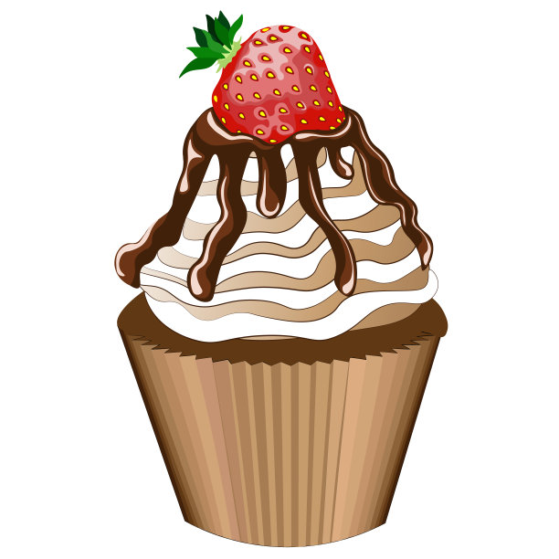 白色背景上有奶油和草莓的纸杯蛋糕。图片下载