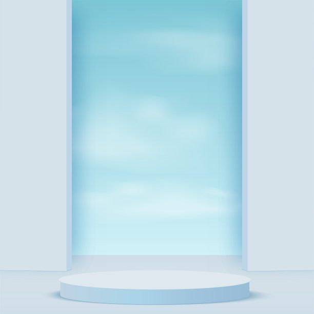 抽象背景与蓝色几何三维天空讲台。矢量图图片下载