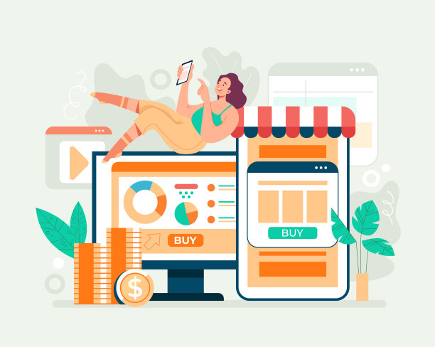 网上网上购物网上交易电子商务概念。矢量平面卡通图形插图设计素材图片
