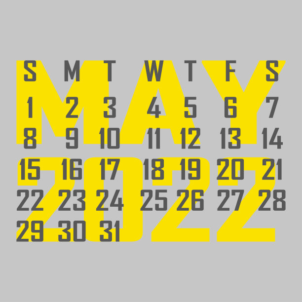 2022年5月的信件日历。一周从星期天开始。时间、计划和进度概念。平面设计。可移动的日历为一个月。向量图片下载