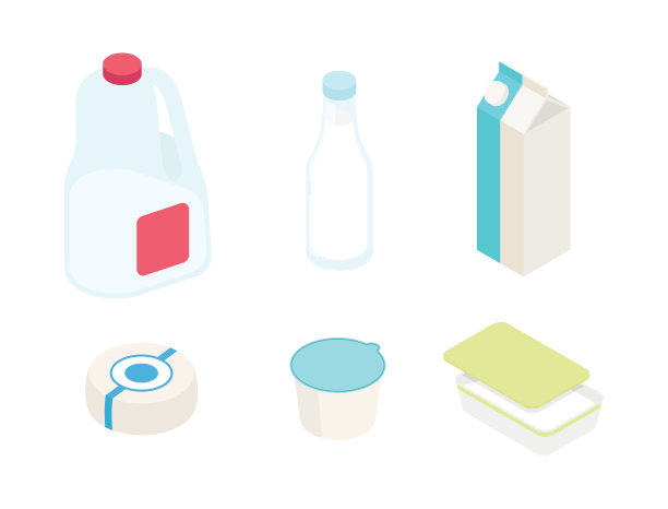 奶制品等距矢量图图片下载