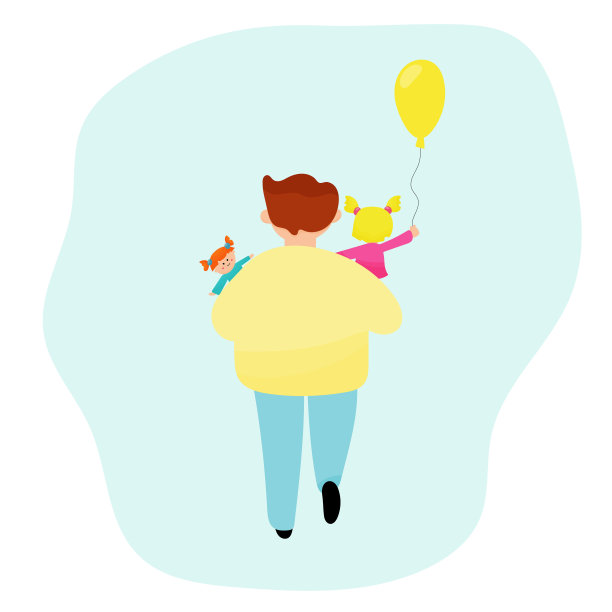 父亲节。父亲和孩子们一起散步。图片下载