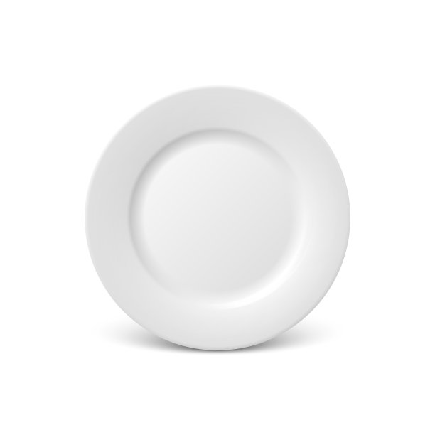矢量3d现实的光滑白色食物空和空白陶瓷陶瓷板近距离孤立在白色背景。设计模板，模拟。前视图图片下载