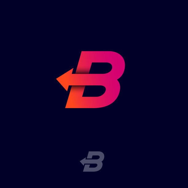 字母组合。字母B和箭头在黑暗的背景。图片下载