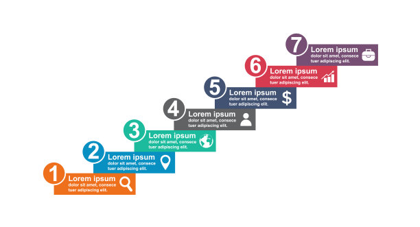 信息图形商业概念设计与图标和7个步骤。简单的图表演示模板。摘要矢量图图片下载
