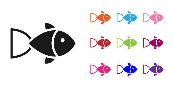 黑色的鱼图标孤立在白色背景设置图片下载