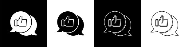 设置手像图标孤立在黑色和白色图片下载