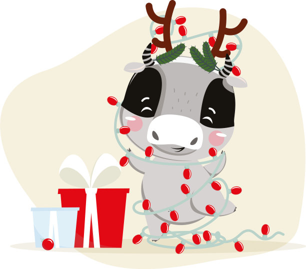 可爱的小牛中国新年2021年圣诞节图片下载