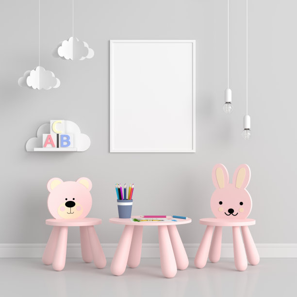 灰色儿童房框架模型，3D渲染图片下载