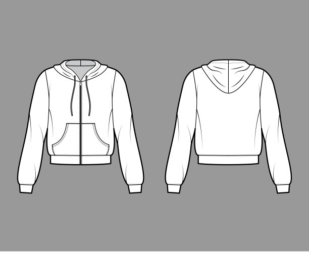 拉链连帽衫运动衫技术时尚插图与长袖，放松身体，袋鼠袋，带状，拉绳图片下载