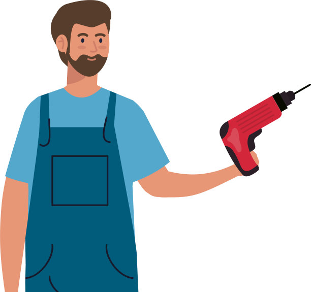 人卡通与施工整体和钻机图片下载