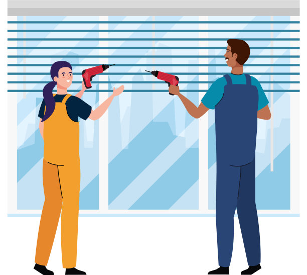 女人和男人在窗户上钻孔图片下载