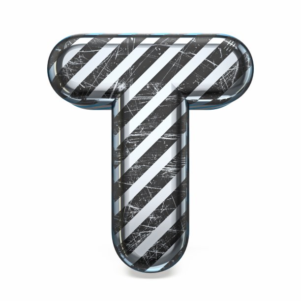 条纹钢黑色刮花字体字母T 3D图片下载