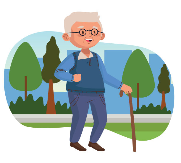 拄着拐杖的老人在公园里活动图片下载