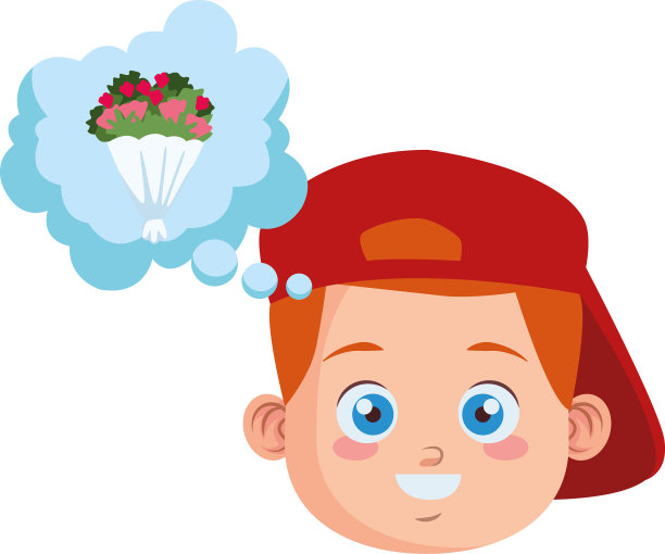 可爱的小男孩学生与运动帽思考图片下载