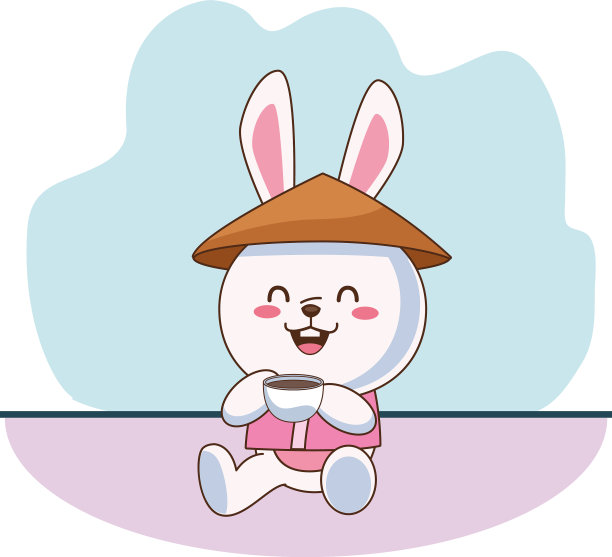 可爱的中秋兔子戴着中国帽子喝水图片下载